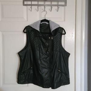 Faux leather Vest with hoodie